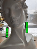 2” Upcycled Green Waterglass Rectangle  Earrings