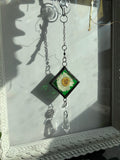 Mini Vintage Bevel and Green Stained Glass Pressed Flower Rainbow Maker
