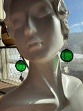 1” Green Circle with 4 Leaf Clover Stained Glass Earrings