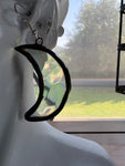 Upcycled Iridescent Clear Crescent Moon  Earrings