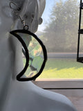 Upcycled Iridescent Clear Crescent Moon  Earrings