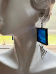Deep Blue 1.5” Square with Triangle  Charm Stained Glass Earrings