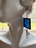 Deep Blue 1.5” Square with Triangle  Charm Stained Glass Earrings