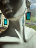 Light Blue 1” Rectangle Stained Glass Earrings