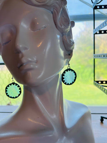 Opalescent Mermaid 1” Circle Stained Glass Earrings