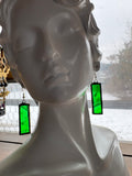1.5” Upcycled Green Waterglass Rectangle  Earrings
