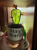 “Stay Sharp” Glass Cactus