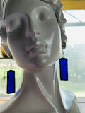 1.5” Rectangle Rippled Cobalt Blue Stained Glass Earrings
