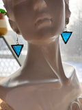 1” Triangle Upcycled Light Aqua Stained Glass Earrings