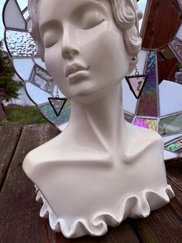 Upcycled Iridescent Clear 1” Triangle Earrings