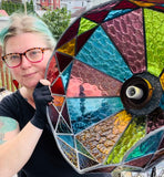 Upcycled Plum Stained Glass  Necklace