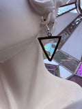 Upcycled Iridescent Clear 1” Triangle Earrings