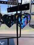 Black Oil Slick Wripple Stained Glass 2” Heart Shield  Earrings