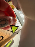 1” Triangle Upcycled Lime Green Stained Glass Earrings