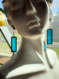 Light Blue 1.5” Rectangle Stained Glass Earrings