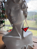 3” Large Triangle Chain Drop Medium Bright Garnet Swirl Earrings