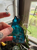 3” Upcycled Stained Glass Blue Cat