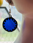 Upcycled  Cobalt Blue 1” Circle Stained Glass Earrings