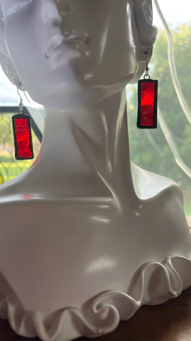 Vintage Red Waterglass 1.25” Rectangle Earrings