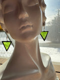 1” Triangle Upcycled Lime Green Stained Glass Earrings