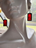1” Rectangle Dark Garnet Swirl Earrings