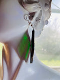 2” Rhombus  Iridescent Forest Green Stained Glass Earrings