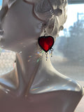 1” Red Heart Earrings with Beads