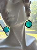 1.25” Circle Teal Glass Earrings