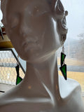Dark Green Waterglass 3” Chaindrop Earrings