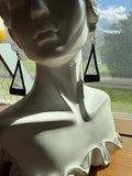 1.75” Clear Florentine and Purple Stained Glass Triangle Earrings