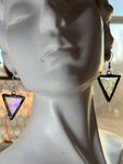 1” Iridescent Clear Florentine Glass Triangle Earrings