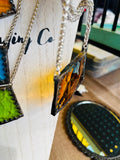 Upcycled Amber Stained Glass  Necklace