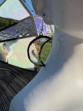 Upcycled Iridescent Clear Crescent Moon  Earrings