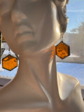 Hammered Amber Hexagon Stained Glass Earrings