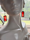1” Rectangle Medium Bright Garnet Swirl Earrings