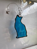 3” Upcycled Stained Glass Blue Cat