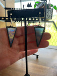 Opalescent Mermaid 1.5” Triangle Stained Glass Earrings