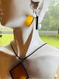 1” Triangle Orange Glue Chip Stained Glass Earrings