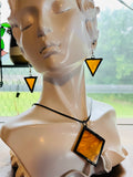 1” Triangle Orange Glue Chip Stained Glass Earrings