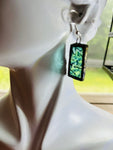 1” Rectangle Mint Stained Glass Earrings