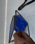 Upcycled Cobalt Blue 2” Shield Stained Glass Earrings