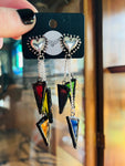 Heart Rainbow 3” Chain Drop Stained Glass Earrings