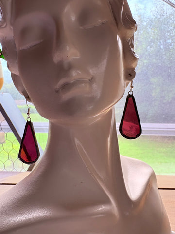 1.5” Dew Drop Magenta Waterglass Stained Glass Earrings
