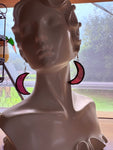 1.5” Crescent Moon Magenta Stained Glass Earrings