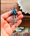 Skeleton 1” Triangle Black Oil Slick Wripple Stained Glass Earrings