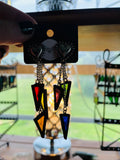Heart Rainbow 3” Chain Drop Stained Glass Earrings