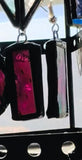 1” Rectangle Iridescent Ripple Fuchsia Stained Glass Earrings