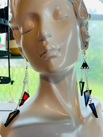 Rainbow 3” Chain Drop Stained Glass Earrings