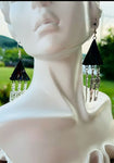 Skeleton 1” Triangle Black Oil Slick Wripple Stained Glass Earrings