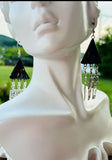Skeleton 1” Triangle Black Oil Slick Wripple Stained Glass Earrings